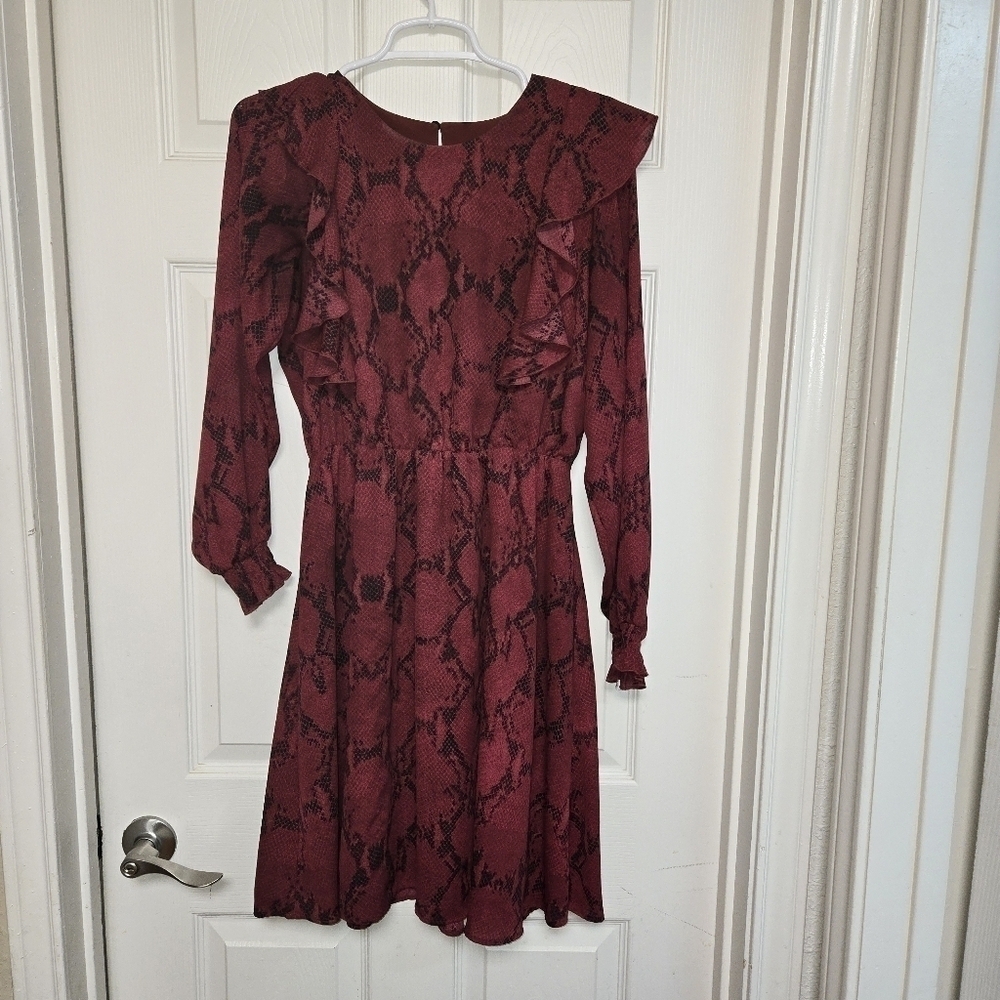 Banana republic factory dress women's size small burgundy red snake print smock - Picture 11 of 14